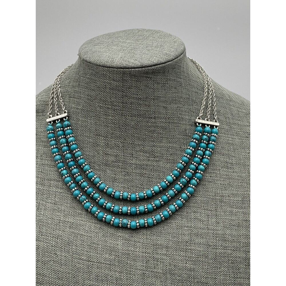 Lucky Brand Necklace Blue Beads 18” + 1.5” Multi Strands